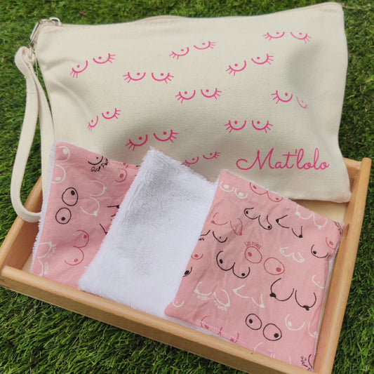 Trousse et Lingettes Lavables lot spécial Octobre Rose